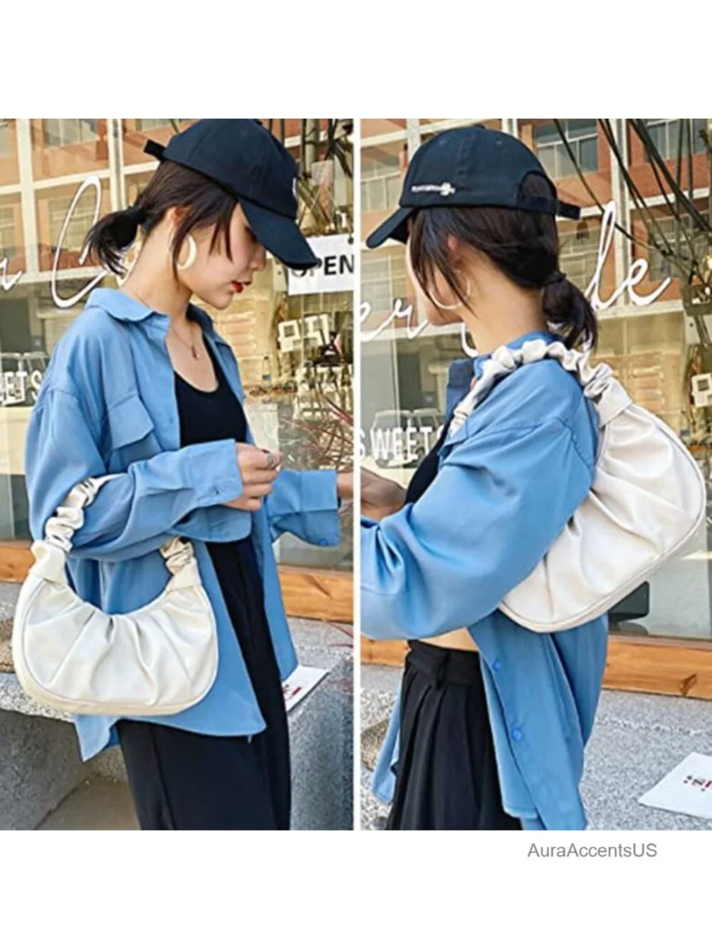 Vegan Leather Ruched Hobo Purse with Magnetic Clasp
